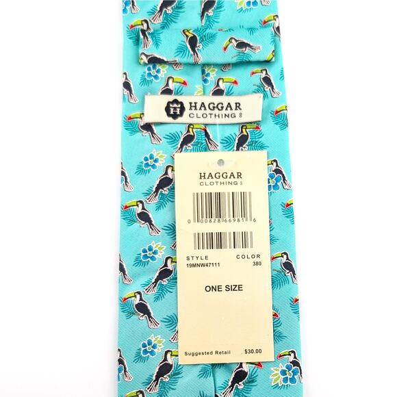 Haggar Clothing Mens Repp Tie Tucan Print Tropical Novelty Colorful Beachy Fun - Picture 3 of 8